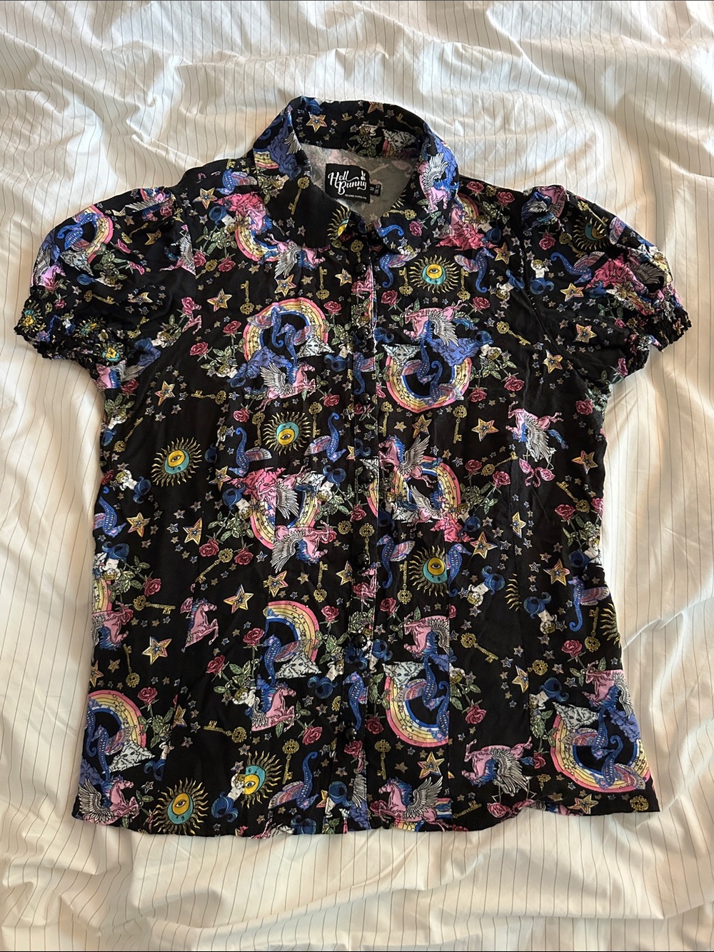Hell Bunny - Psychobilly Black Celestial Unicorn Print Shirt